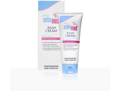 Sebamed baby rash cream with packaging on a white background