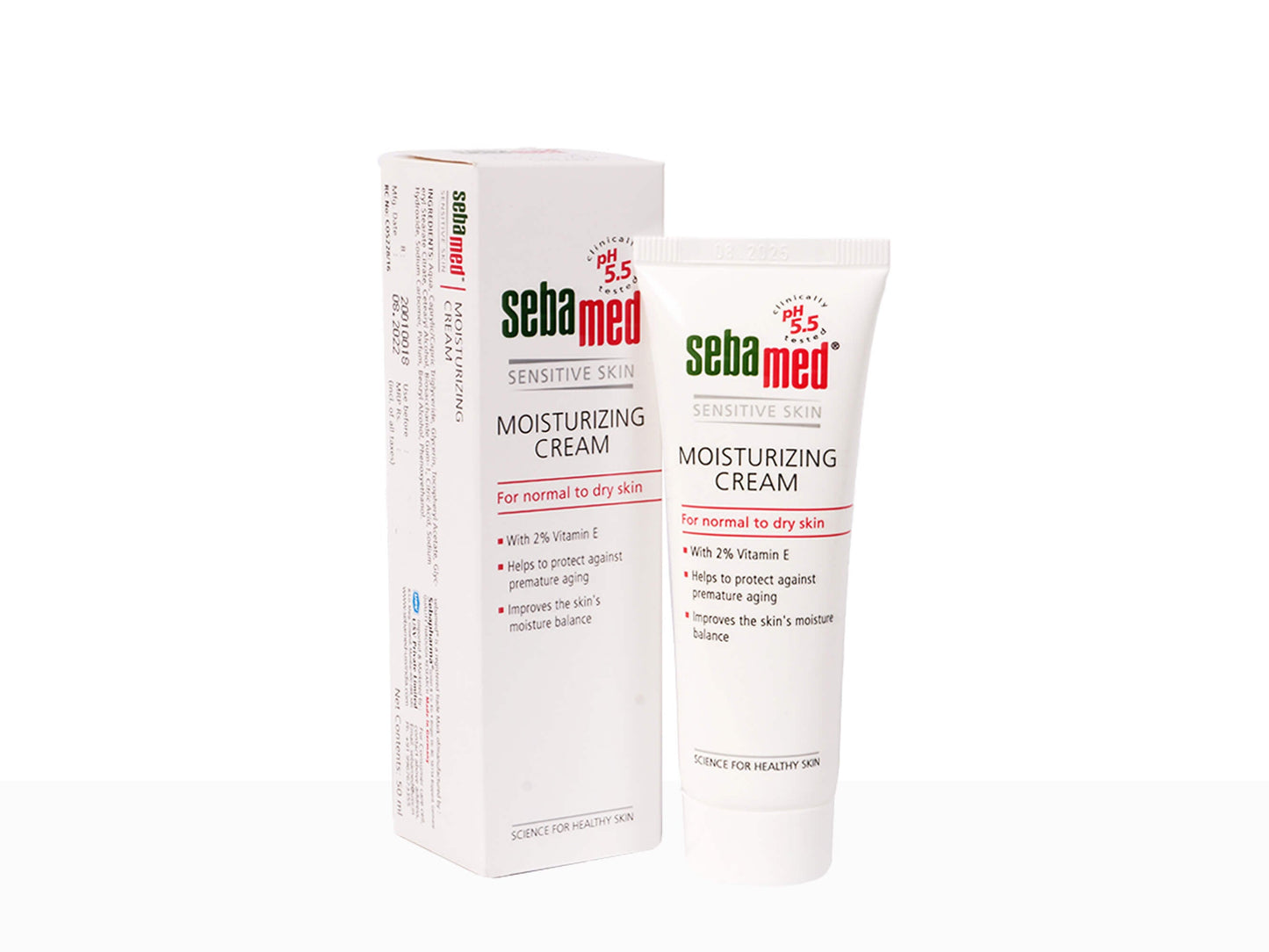 Sebamed moisturizing cream packaging on a white background