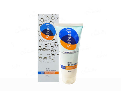 Sebaoff acne moisturizer tube and packaging on a white background