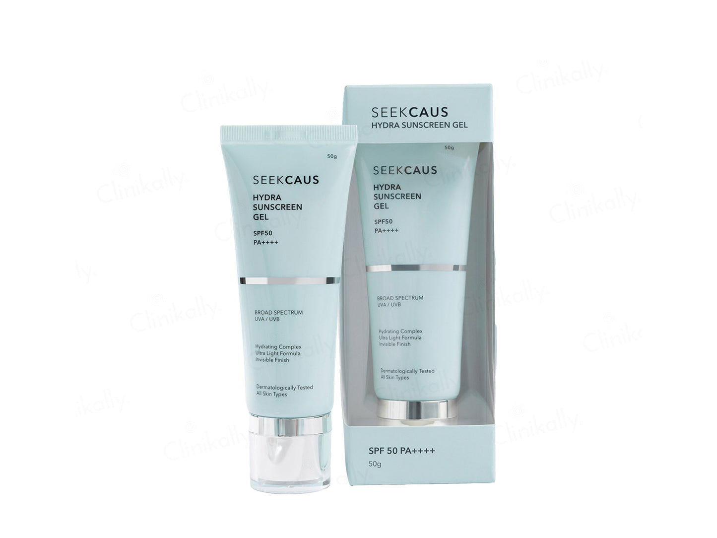 SeekCaus Hydra Sunscreen Gel packaging on a white background