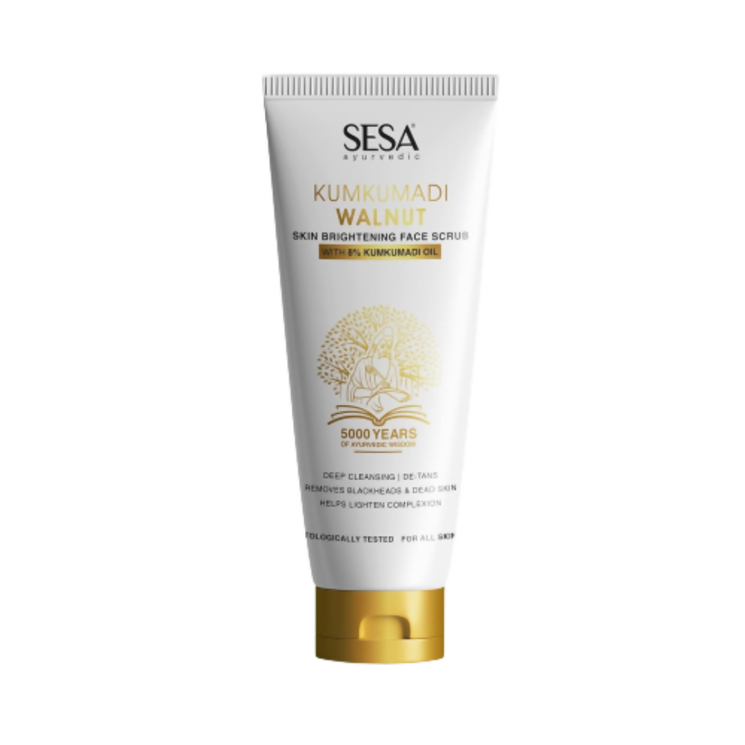 SESAsa Kumkumadi Walnut skin brightening face scrub on a white background