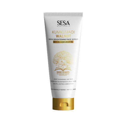 SESAsa Kumkumadi Walnut skin brightening face scrub on a white background