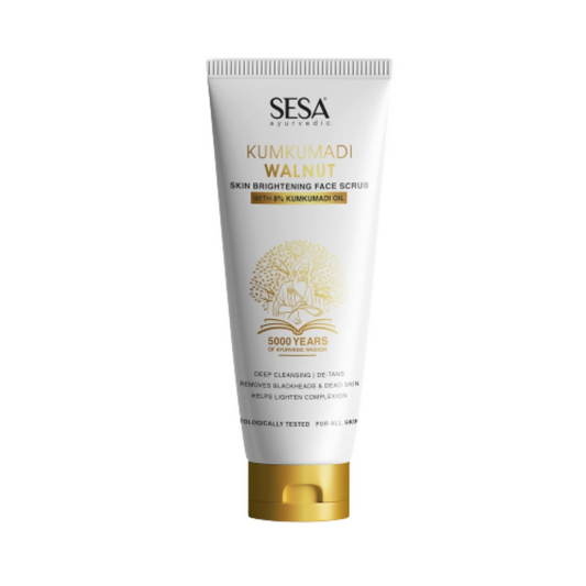 SESAsa Kumkumadi Walnut skin brightening face scrub on a white background