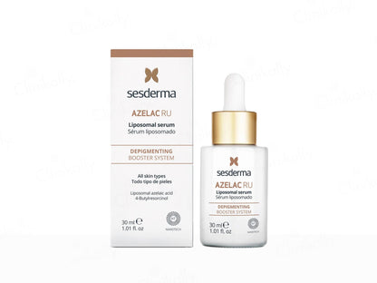 Sesderma Azelac RU serum bottle and packaging on a white background