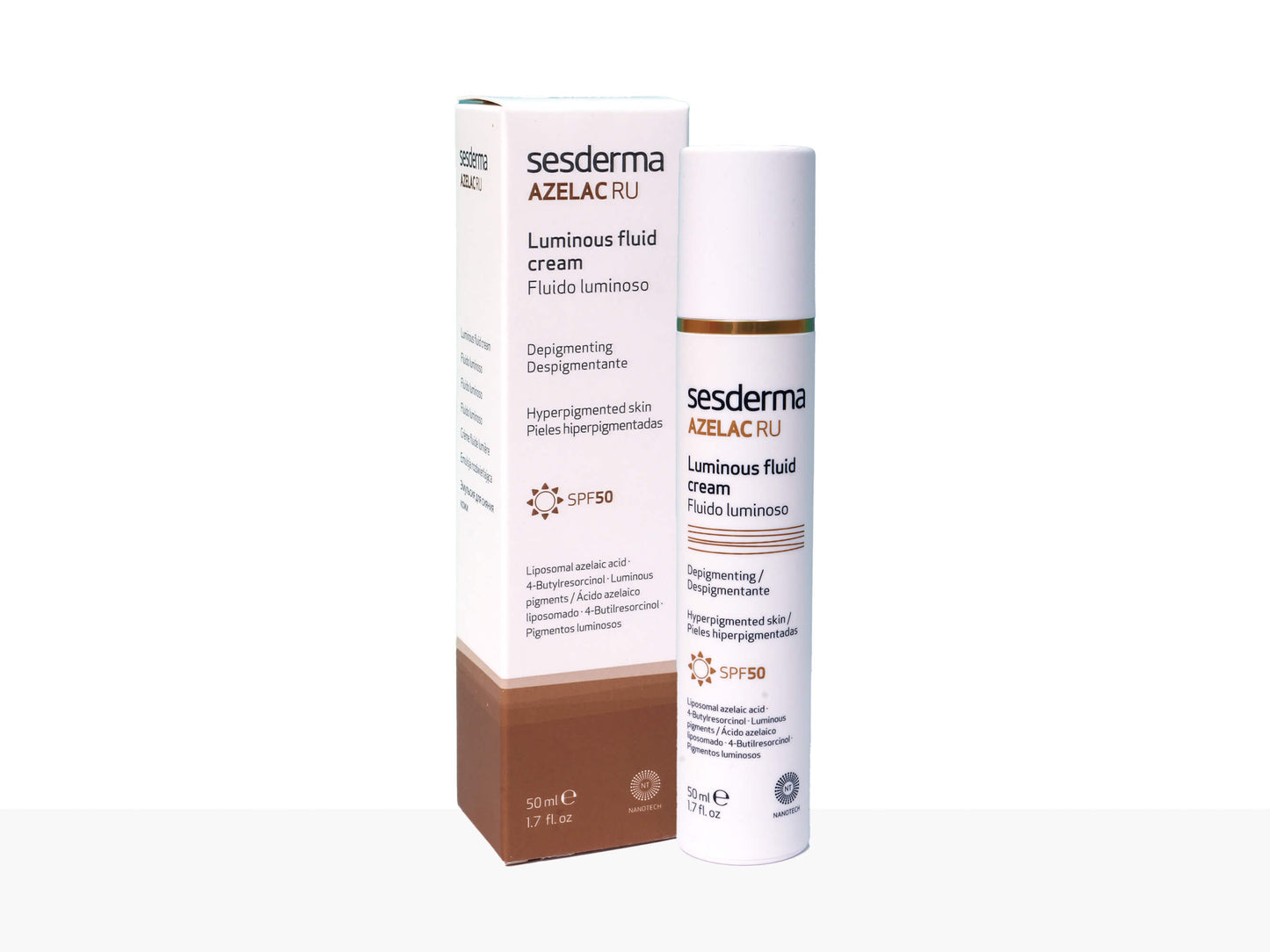 Sesderma Azelac RU luminous fluid cream packaging on a white background