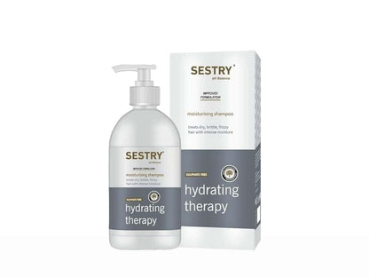 Sestry hydrating therapy shampoo bottle and packaging on a white background