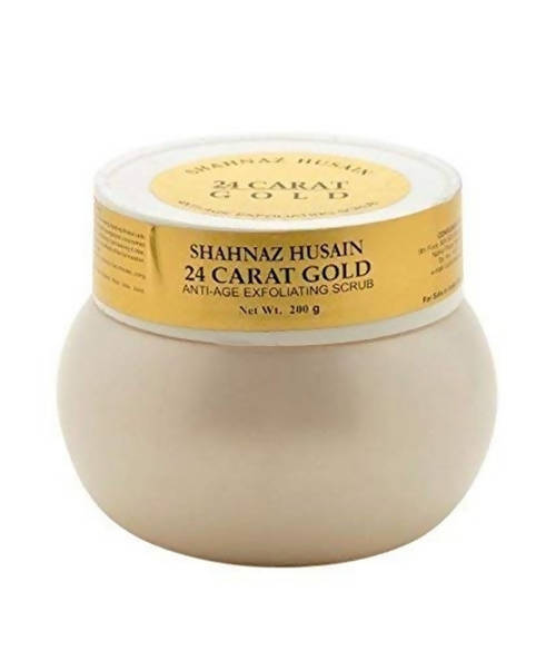 Jar of Shahnaz Husain 24 Carat Gold Anti-Age Exfoliating Scrub on a white background