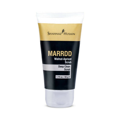 Tube of Shahnaz Husain MARRDD Walnut-Apricot scrub on a white background