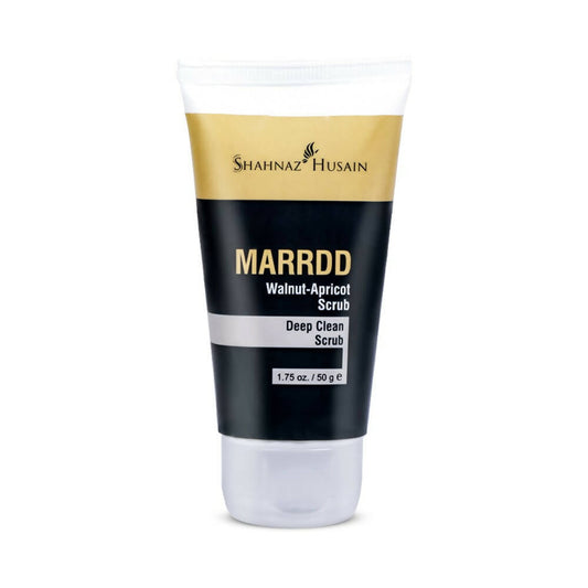 Tube of Shahnaz Husain MARRDD Walnut-Apricot scrub on a white background