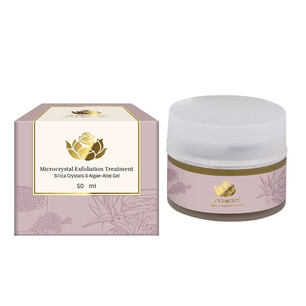 Cosmetic jar and packaging of Microcrystal Exfoliation Treatment on a white background