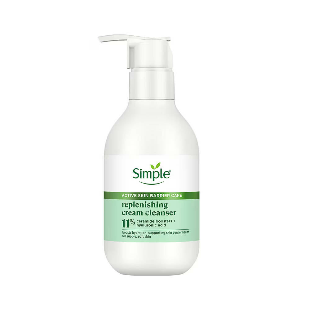 Simple replenishing cream cleanser bottle on a white background
