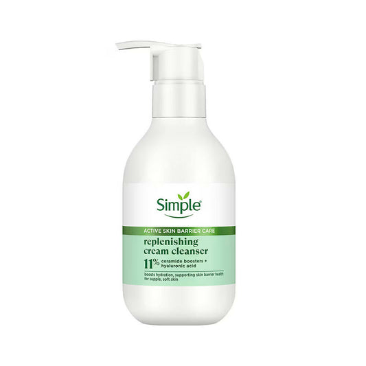 Simple replenishing cream cleanser bottle on a white background