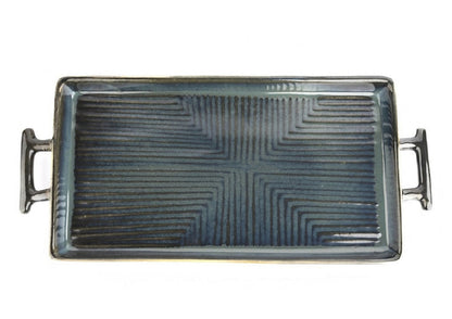 Rectangular ceramic baking dish with handles on a white background
