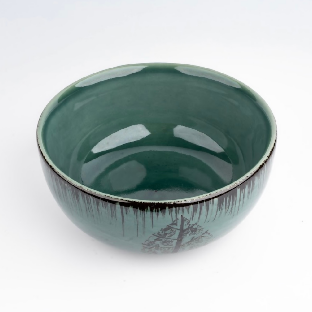 Green ceramic bowl on a white background