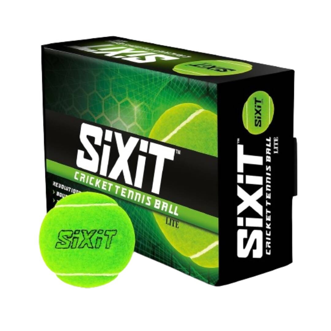 Sixit cricket tennis ball with packaging on a white background