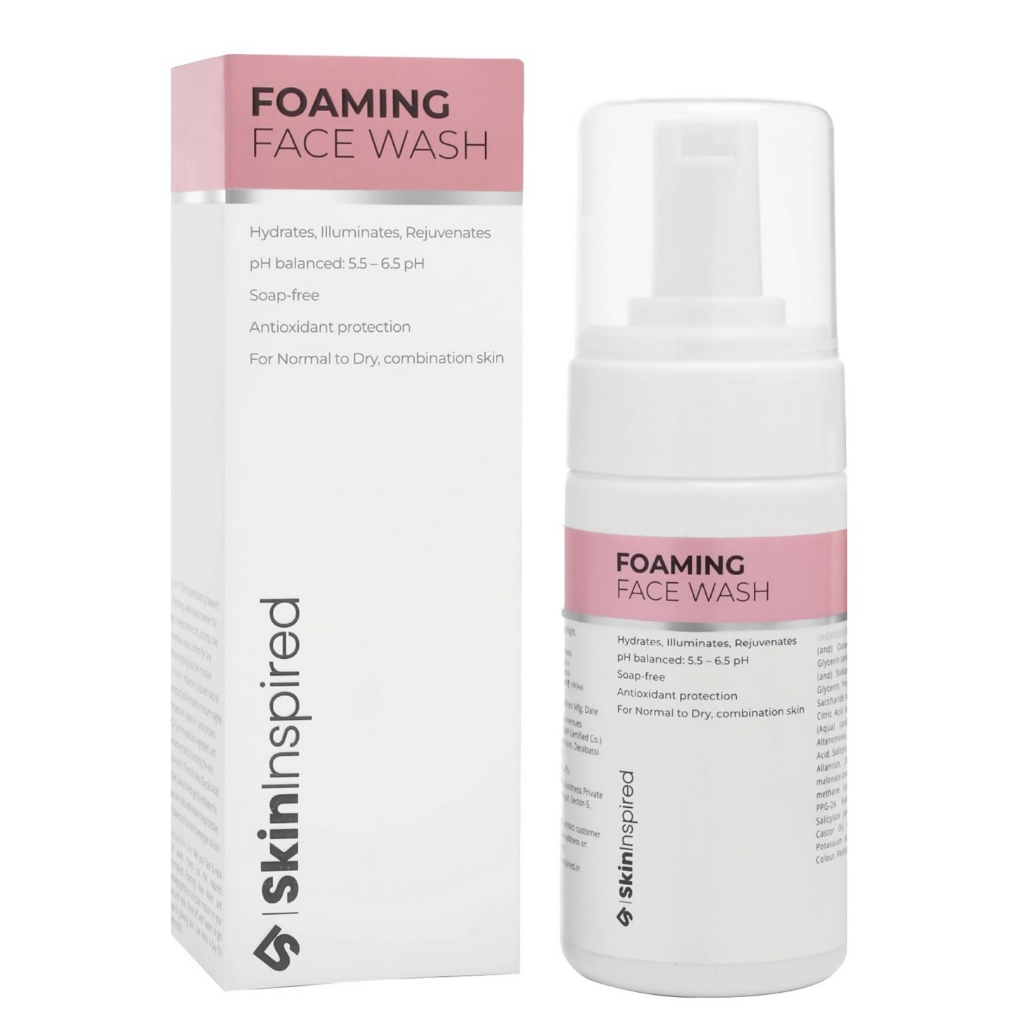 Foaming face wash with packaging on a white background