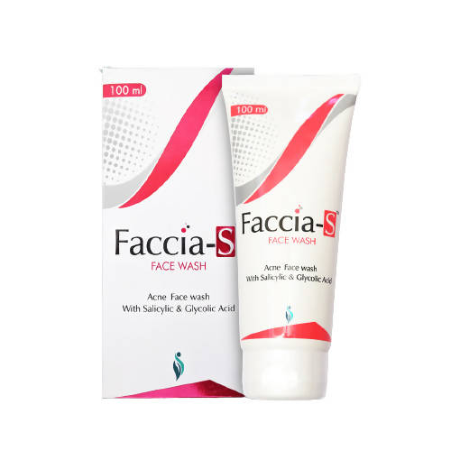 Faccia-S face wash tube and packaging on a white background