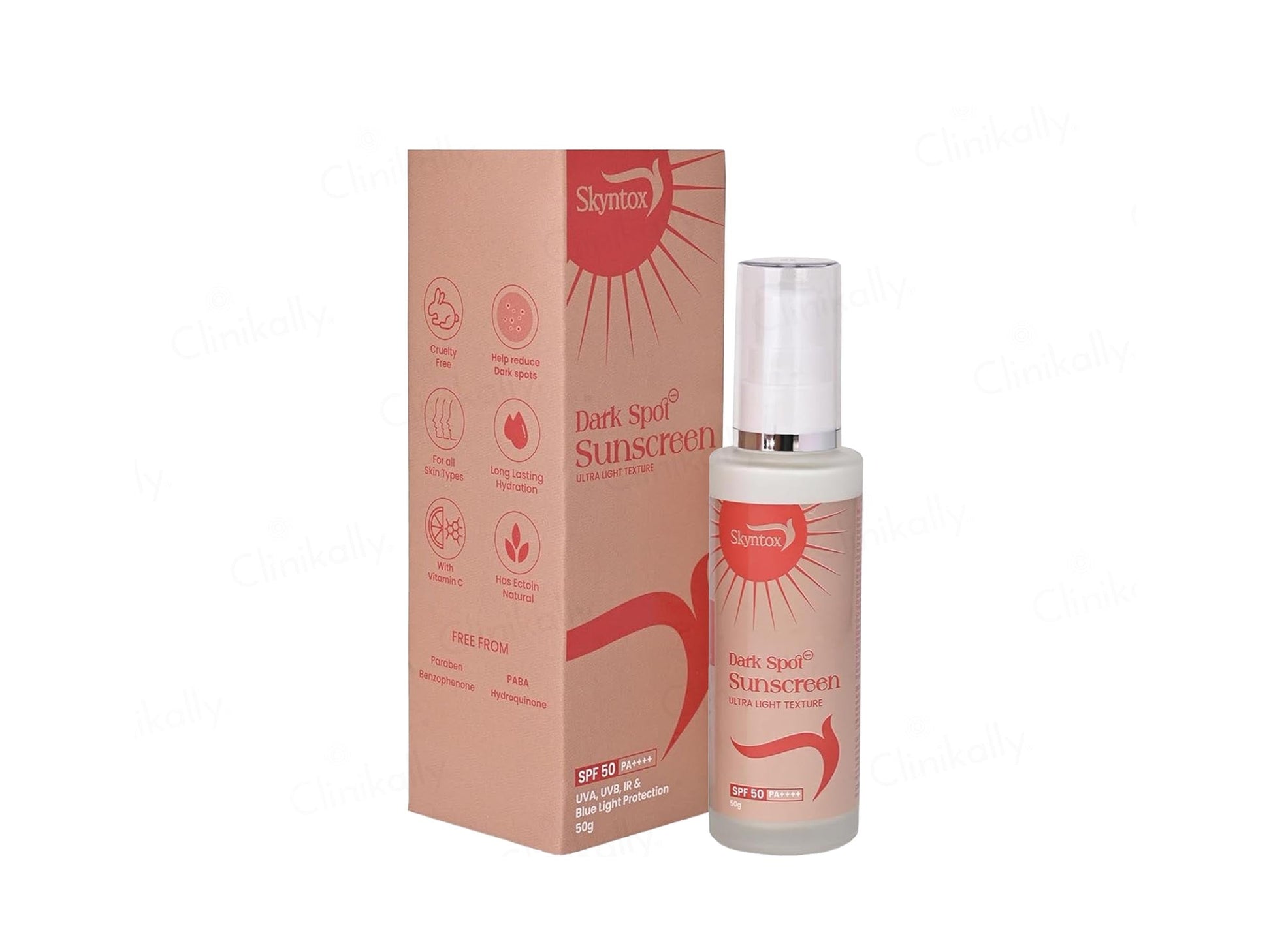 Skyntix Dark Spot Sunscreen bottle and packaging on a white background