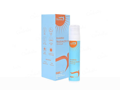 Sunscreen bottle and packaging with visible branding on a white background