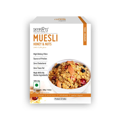 Skyroptim's Muesli Honey & Nuts packaging on a white background