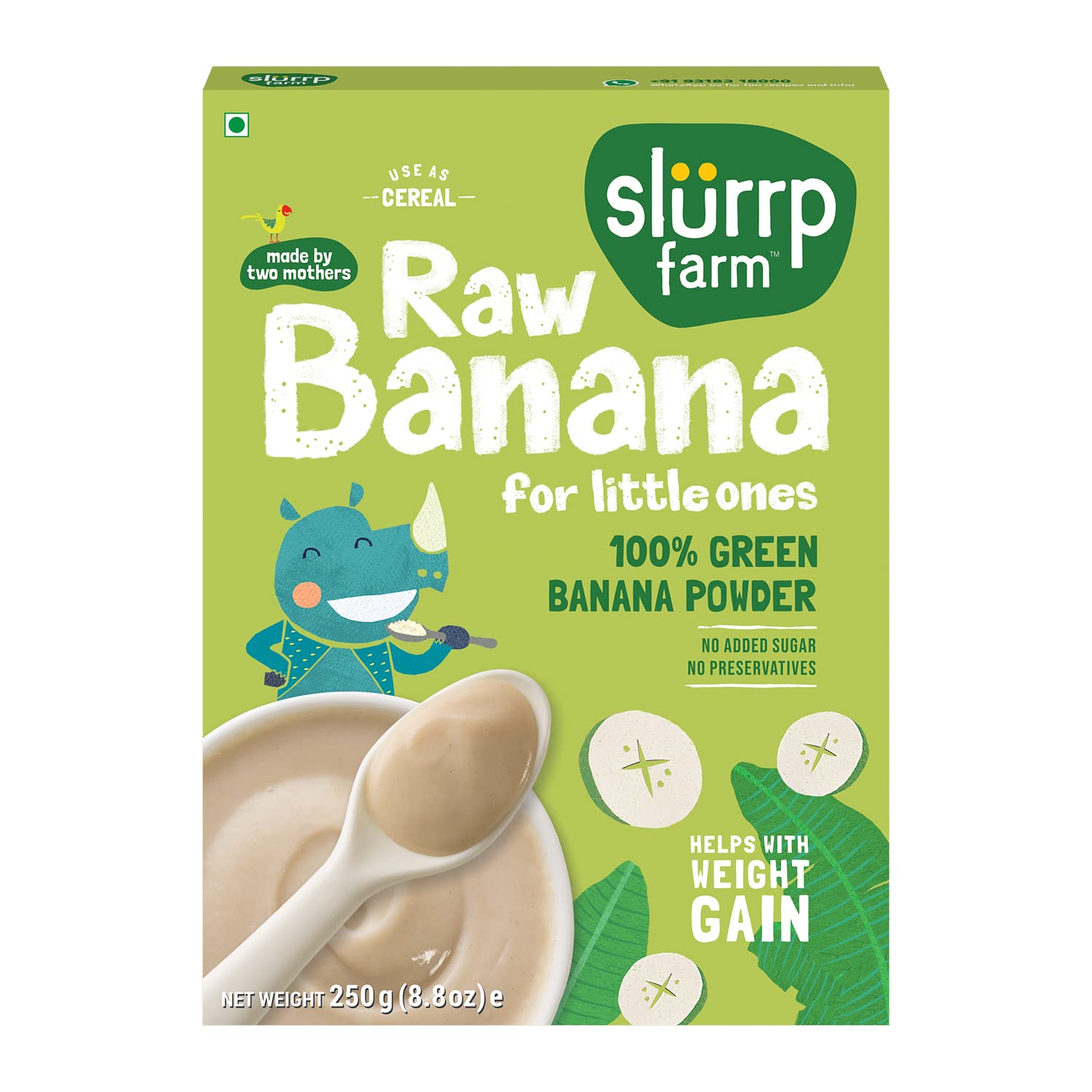 Box of slörrp farm Raw Banana for little ones cereal on a white background
