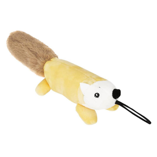 Plush toy resembling a cartoon raccoon on a white background