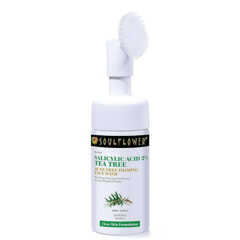 Soulflower Salicylic Acid 2% Tea Tree Acne Free Foaming Face Wash bottle on a white background