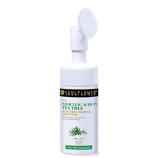 Soulflower Salicylic Acid 2% Tea Tree Acne Free Foaming Face Wash bottle on a white background