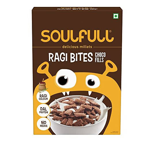 Box of Soulfull Ragi Bites Choco Fills with cartoon character on a white background