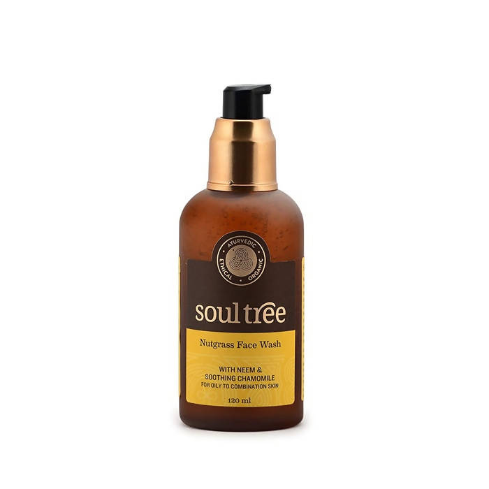 Brown bottle of soultree Nutgrass Face Wash on a white background
