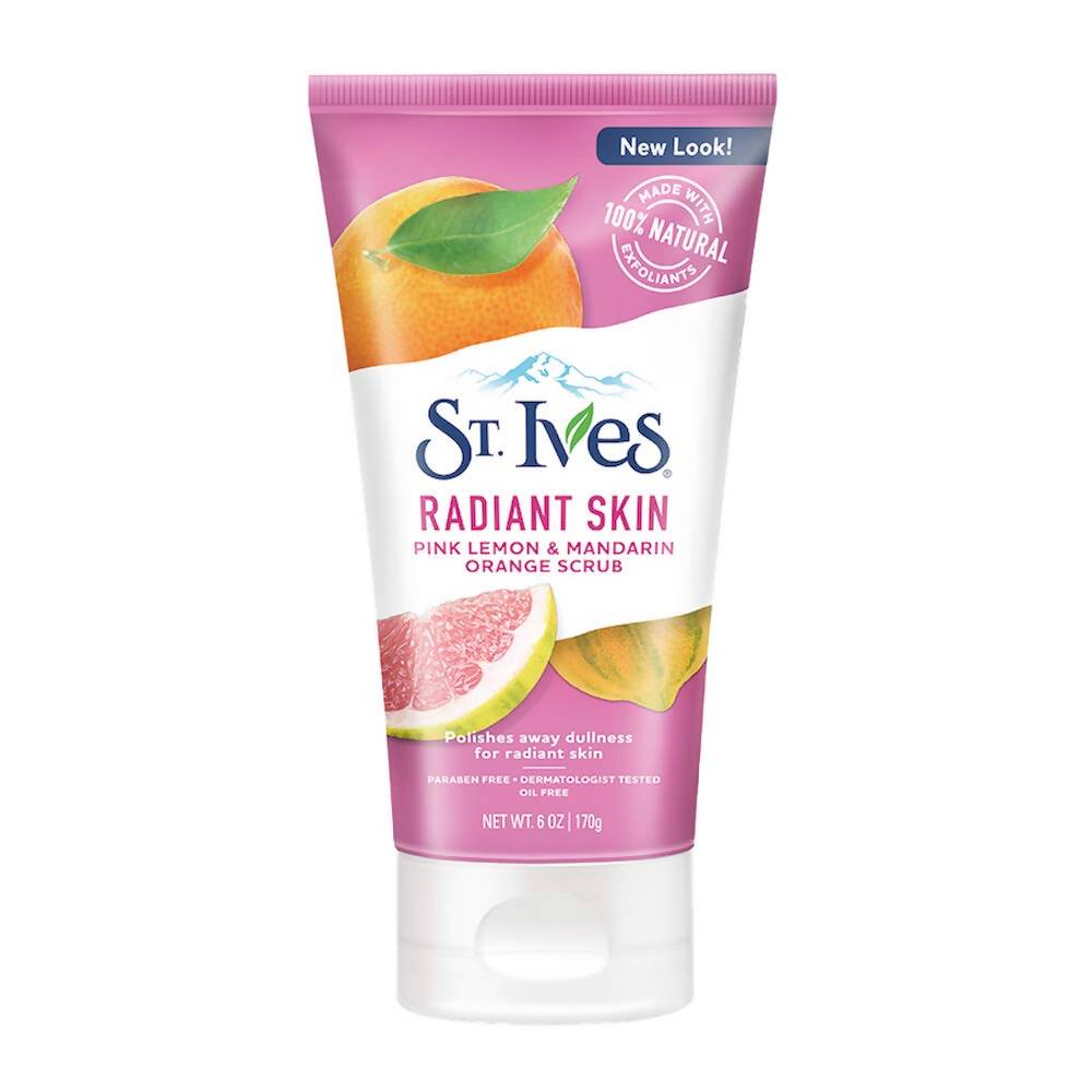 St. Ives Radiant Skin Pink Lemon & Mandarin Orange Scrub on a white background