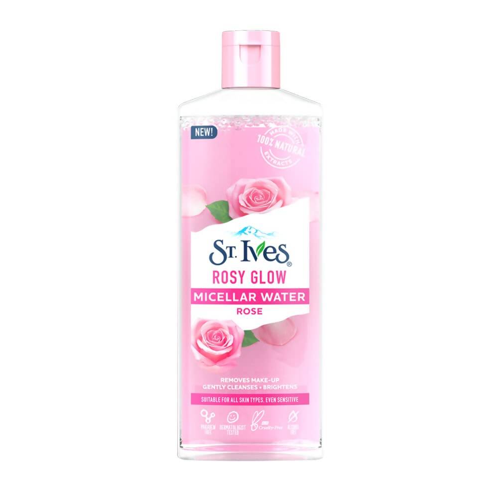 St. Ives Rosy Glow Micellar Water bottle with pink and white design on a white background