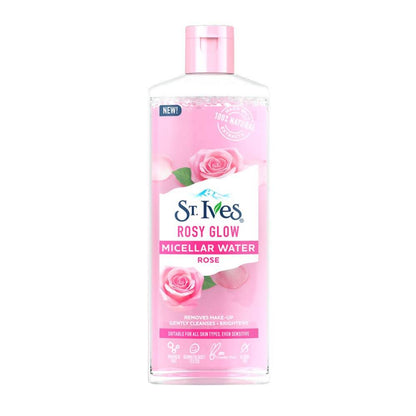 St. Ives Rosy Glow Micellar Water bottle with pink and white design on a white background