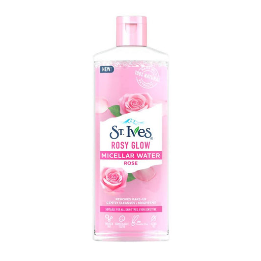 St. Ives Rosy Glow Micellar Water bottle with pink and white design on a white background