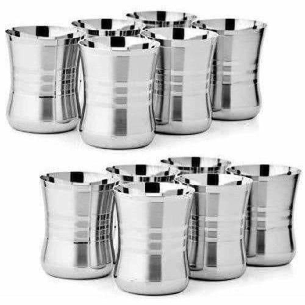 Set of silver metal cups on a white background