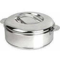 Stainless steel lunch box with lid on a white background