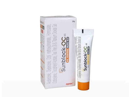 Sunblock-OC packaging including box and tube on a white background