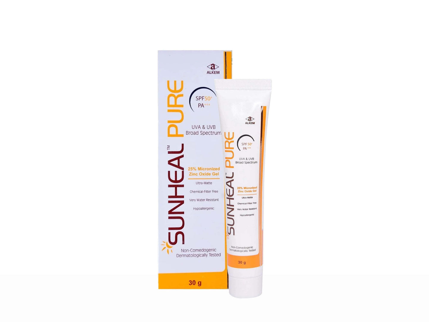 Sunheal Pure sunscreen tube and packaging on a white background