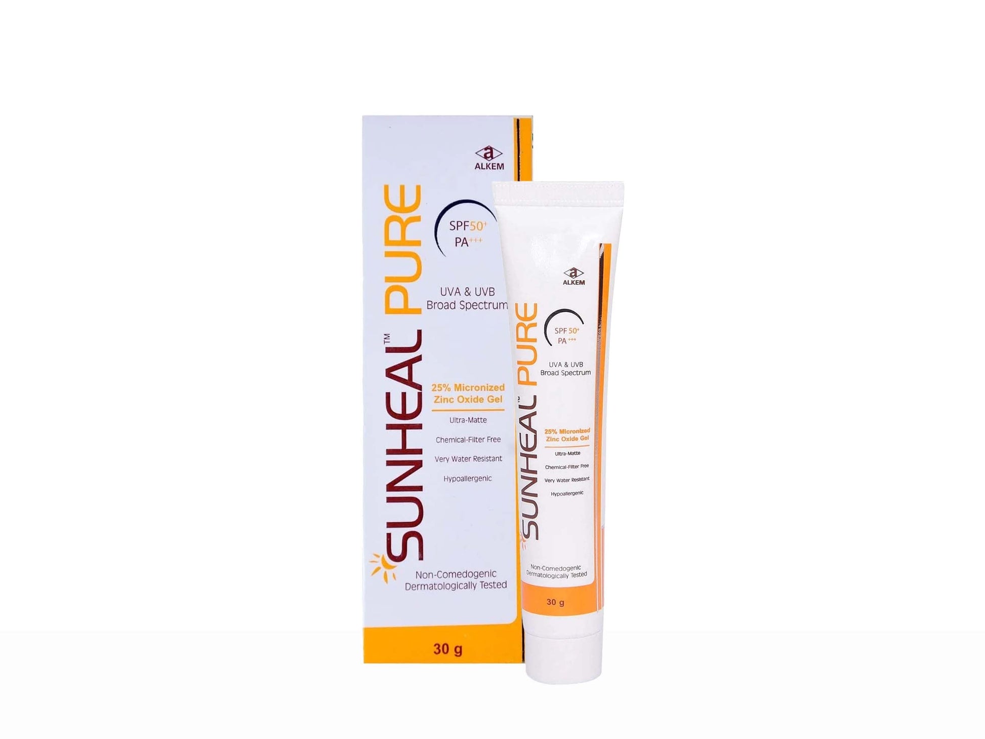 Sunheal Pure sunscreen tube and packaging on a white background
