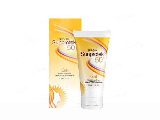 Sunprotek SPF 50+ gel packaging on a white background