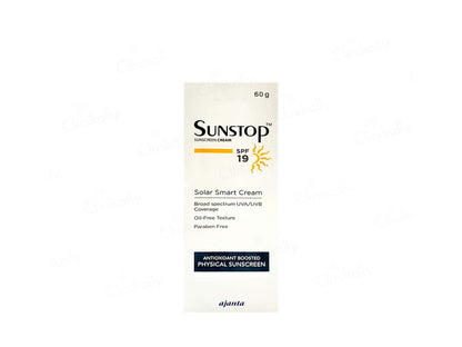 Sunstop sunscreen cream packaging on a white background