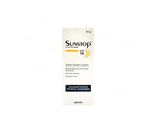 Sunstop sunscreen cream packaging on a white background