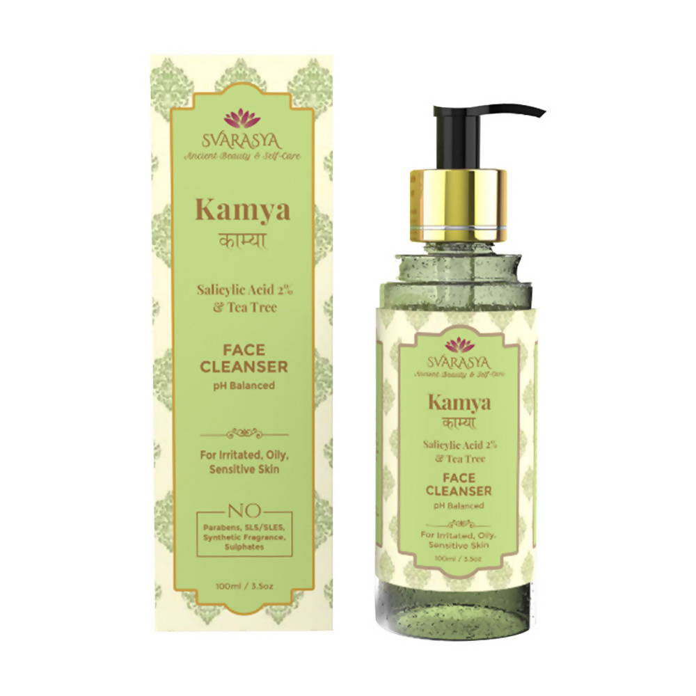 Kamya face cleanser bottle and packaging on a white background
