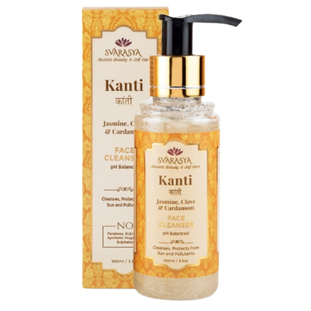 Svarasya Kanti face cleanser bottle and packaging on a white background