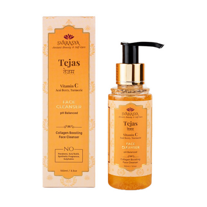 Svarasya Tejas Vitamin C Face Cleanser with packaging on a white background