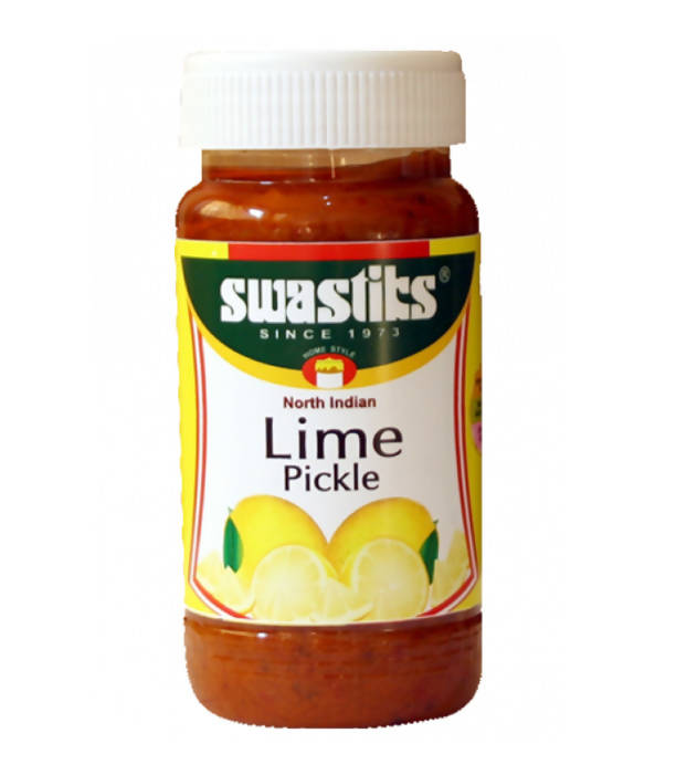 Jar of Swastits North Indian Lime Pickle on a white background