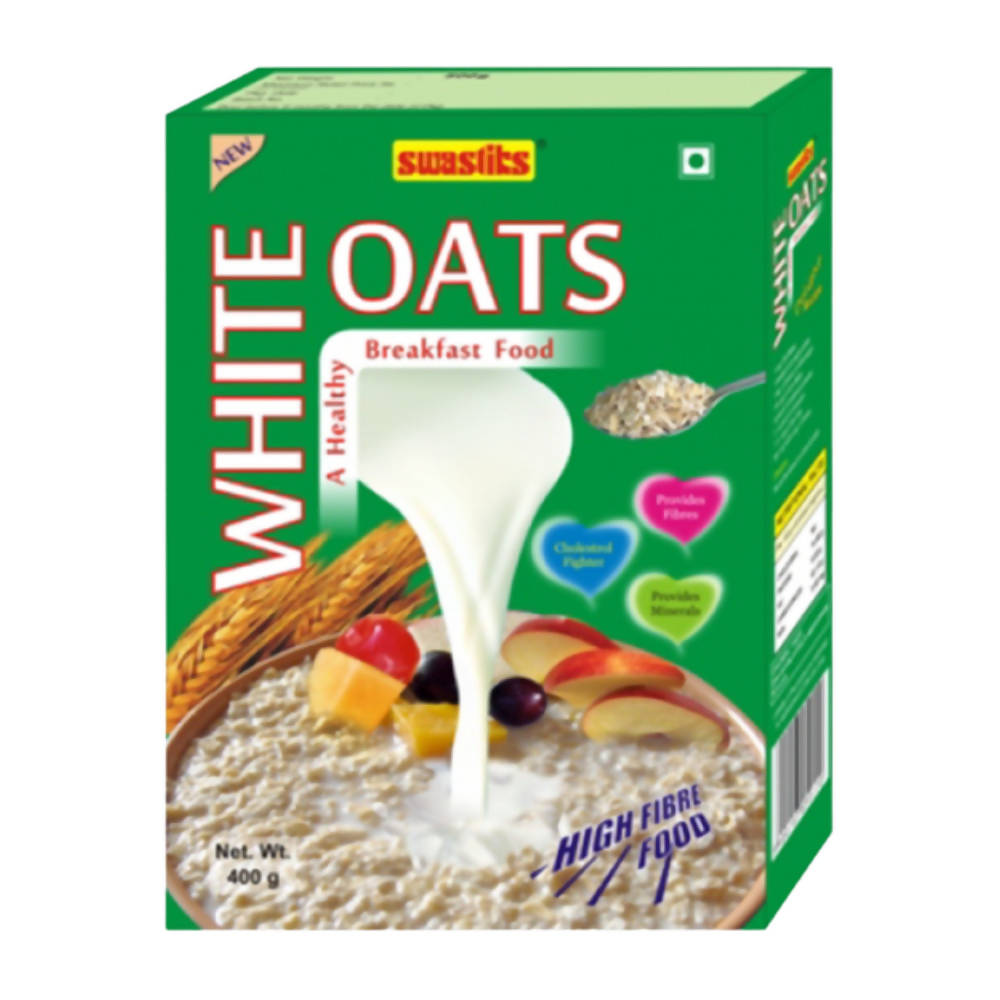 Box of Swasilts White Oats breakfast food on a white background