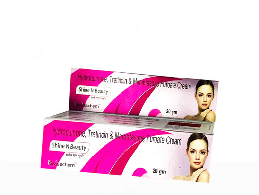 Shine N Beauty Hydroquinone, Tretinoin & Methylsulphone Furoate Cream packaging on a white background