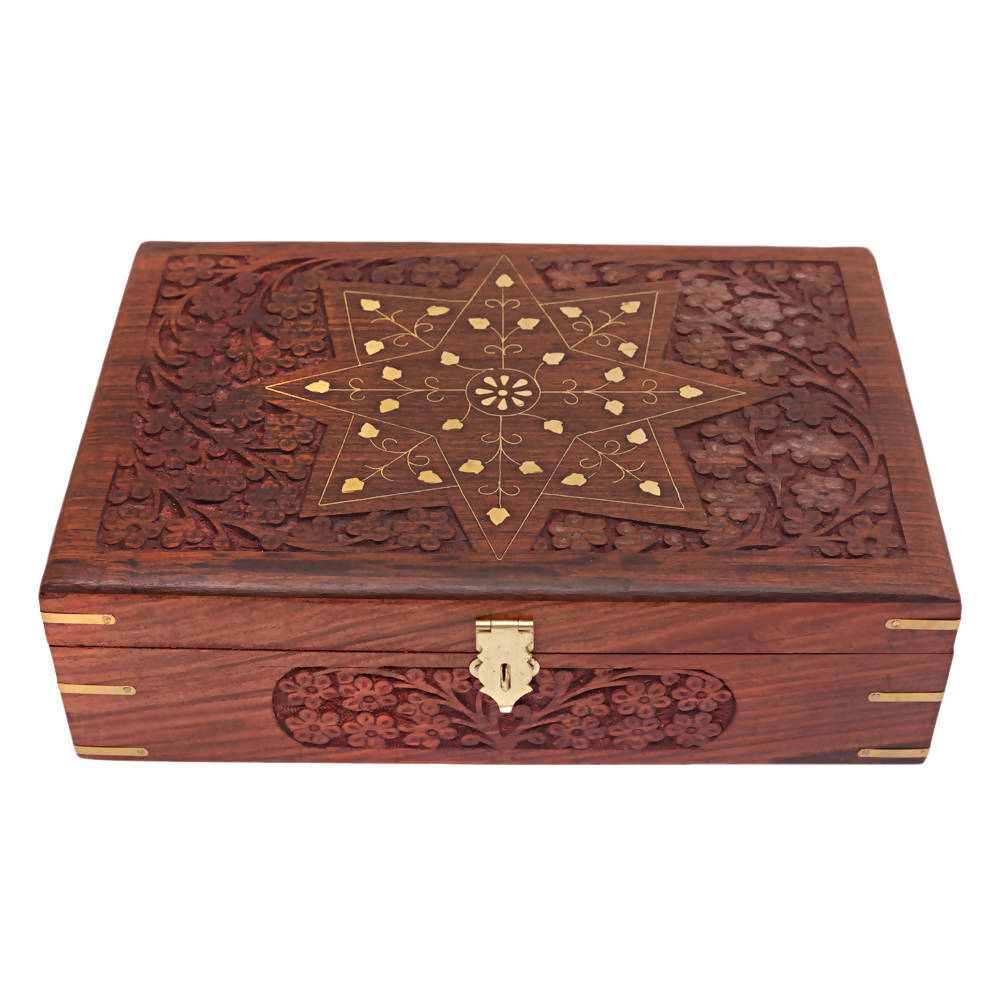 Nizalia Carved Motif Of Flora Handmade Beautiful Jewellery Box With Mirror - Limited Time Offer