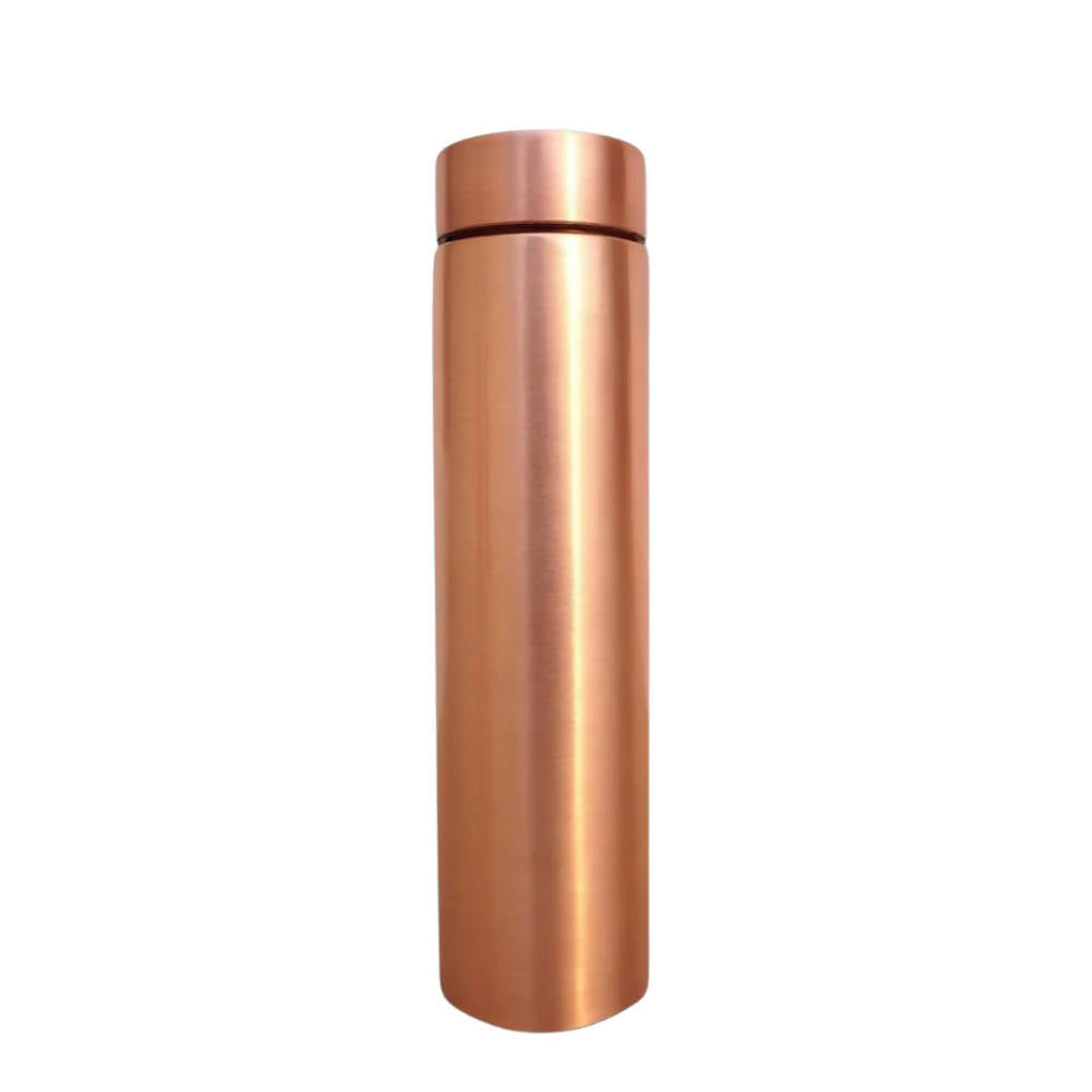 Copper-colored thermos bottle on a white background